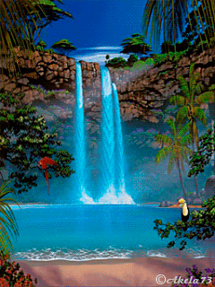 Paradise waterfall depicts alternative to ocean water sea level rising, climate change, warming and migrations.