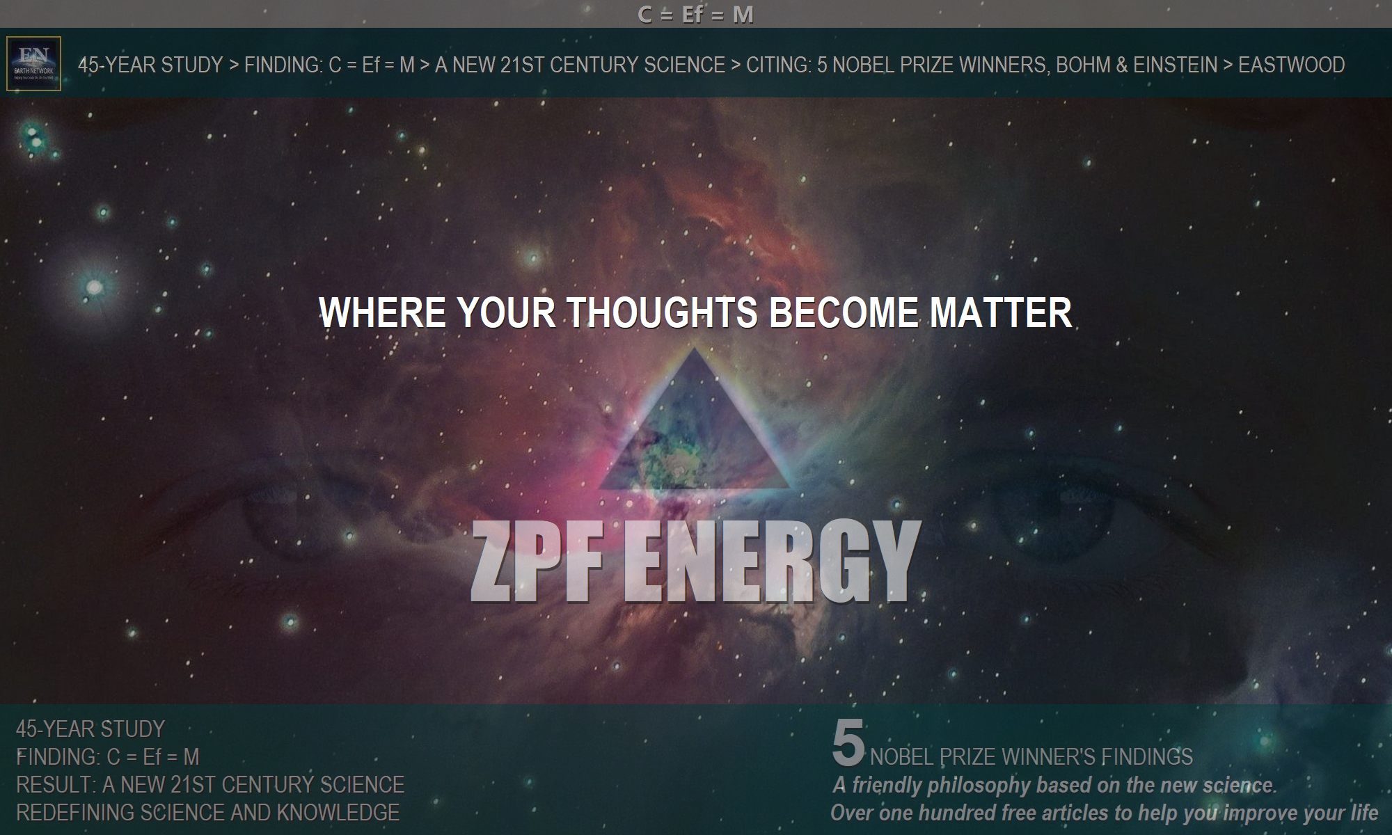 Eyes in galaxy depicts the question of what is zero point field energy are zpf particles physical things, matter, particle or energy or waves?